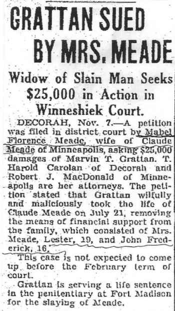 Meade Murder Mason City Globe Gazette Tuesday Nov. 7, 1933
